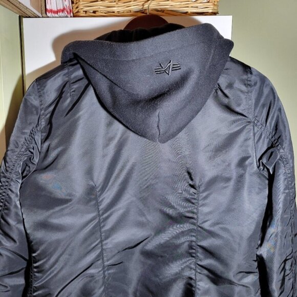 Alpha Industries MA-1 natus long bomber flight hooded jacket black XS - Picture 6 of 12